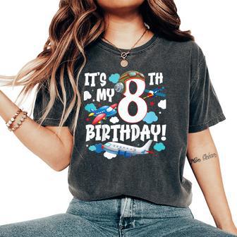 8 Years Old Boy Girl Airplane Pilot 8Th Birthday Aircraft Women's Oversized Comfort T-Shirt - Thegiftio UK
