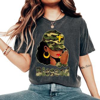 Afro Black Camo Melanin Queen Cap Hat Blessed Women's Oversized Comfort T-Shirt - Thegiftio UK