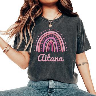 Aitana Nombre Personalizado Divertido Rosa Arco Iris Aitana Camiseta extragrande cómoda para mujer - Regaloses