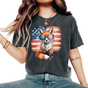 American Flag Fox Usa 4Th Of July Patriotic Women Women's Oversized Comfort T-Shirt - Thegiftio UK