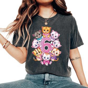 Anniversaire 6 Ans Avec Chatons Pour Filles T-shirt oversize confortable pour femme - Cadeauxyz
