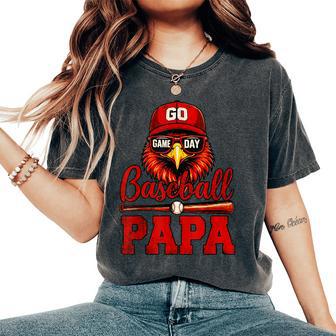 Baseball Papa Cardinal Game Day For Fathers Day Women's Oversized Comfort T-Shirt - Thegiftio UK