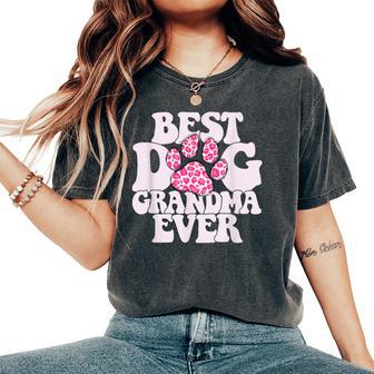 Best Dog Grandma Ever Groovy Cute Leopard Pattern Paw Women's Oversized Comfort T-Shirt - Thegiftio UK
