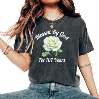 Blessed By God For 107 Yeasオールドローズフラワー 107歳の誕生日 長袖tシャツ レディースオーバーサイズコンフォートTシャツ - Kawaiitshirt