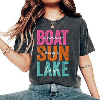 Boat Waves Sun Rays Lake Day Retro Summer Vacation Women Women's Oversized Comfort T-Shirt - Thegiftio UK