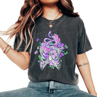 Camisa Floral Púrpura De Laerpiente De La Mariposa Esqueleto Gótico De La Mariposa Camiseta extragrande cómoda para mujer - Regaloses