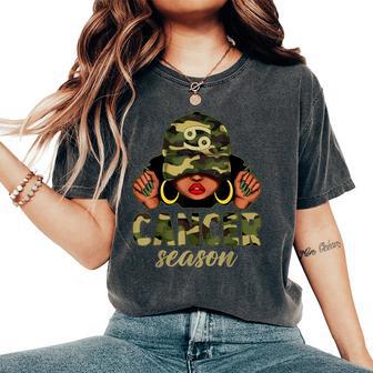 Cancer Season Black Woman Camo Hat Afro Girl Zodiac Women's Oversized Comfort T-Shirt - Monsterry
