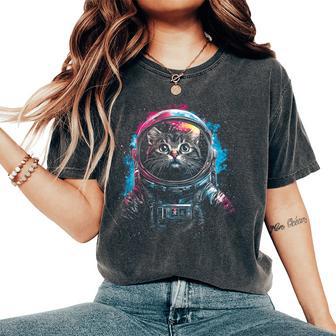 Cat Astronaut Space Kitten Cosmic Galaxy Women's Oversized Comfort T-Shirt - Monsterry