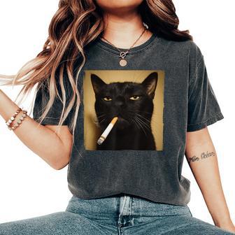 Cat Smoking Cigarette Kitty Meme Women Women's Oversized Comfort T-Shirt | Seseable UK