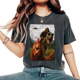 Chicken Bigfoot T-Rex Ufo Selfie Women's Oversized Comfort T-Shirt - Thegiftio UK