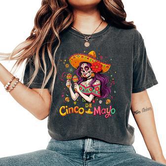 Cinco De Mayo Beautiful Purple Hair Skeleton Girl Women's Oversized Comfort T-Shirt - Thegiftio UK