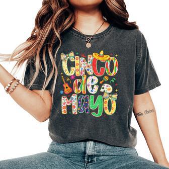 Cinco De Mayo Floral Fiesta Bow Sombrero Girl Women Women's Oversized Comfort T-Shirt | Mazezy