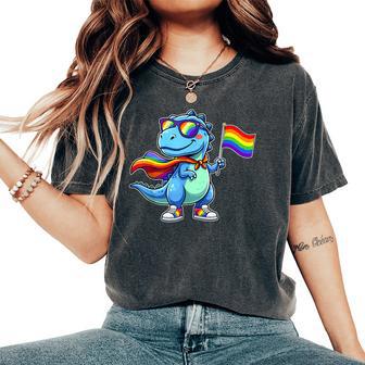 Cute Dinosaur Rainbow Lgbtq Gay Pride Dino Boys Toddler Kids Women's Oversized Comfort T-Shirt - Thegiftio UK