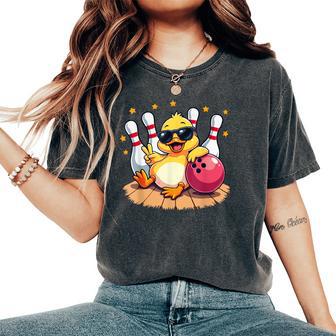 Cute Duck With Sunglasses Duck Playing Bowling For Women Women's Oversized Comfort T-Shirt - Thegiftio UK