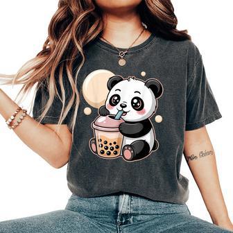 Cute Kawaii Panda Drinking Boba Bubble Tea Aesthetic Women's Oversized Comfort T-Shirt - Thegiftio