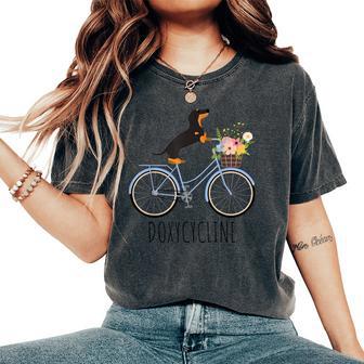Doxycycline Pharmacy Pun Dachshund On Bicycle Flower Women's Oversized Comfort T-Shirt - Thegiftio UK