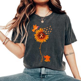 Elephant Sunflower Orange Ribbon Leukemia Cancer Awareness Women's Oversized Comfort T-Shirt - Monsterry