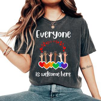 Everyone Is Welcome Here Inclusion Diversity Rainbow Lgbtq Women's Oversized Comfort T-Shirt - Thegiftio UK