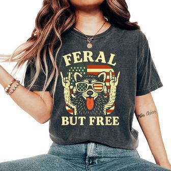 Feral But Free Kids Racoon 4Th Of July Patriotic Women's Oversized Comfort T-Shirt - Thegiftio UK