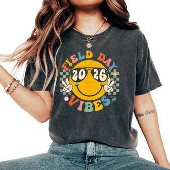 Field Day 2026 Vibes Groovy Smile Face Checkered Women's Oversized Comfort T-Shirt - Monsterry