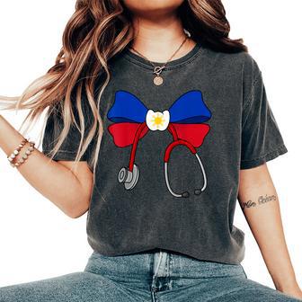 Filipina Coquette Nurse Bow Philippines Flag Pinay Nurse Women's Oversized Comfort T-Shirt - Thegiftio UK