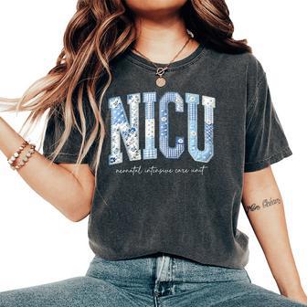 Floral Nicu Nurse Patchwork Neonatal Intensive Care Unit Women's Oversized Comfort T-Shirt - Thegiftio UK