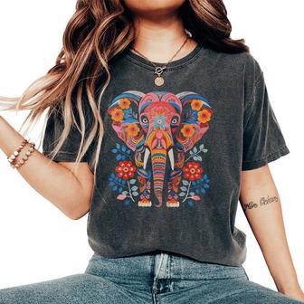 Flower Elephant With Floral Graphic For Mom Girl Ns Women Women's Oversized Comfort T-Shirt - Thegiftio UK