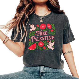 Free Palestine Gaza Boho Flower Watermelon Women's Oversized Comfort T-Shirt - Thegiftio