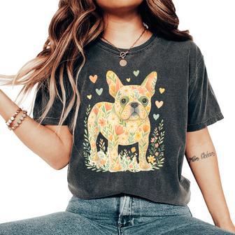 French Bulldog Floral Cute Frenchie Lover Dog Mom Women's Oversized Comfort T-Shirt - Thegiftio UK
