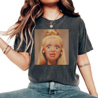 Creepy Doll Face Meme Expression Hilarious Sarcastic Women's Oversized Comfort T-Shirt - Thegiftio UK