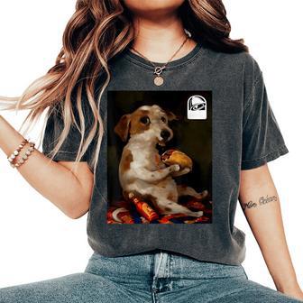 Dog Chill With Taco Vintage Oil Painting Women Women's Oversized Comfort T-Shirt - Thegiftio