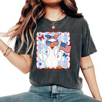 Goose 4Th Of July American Flag Preppy Girl Women's Oversized Comfort T-Shirt - Thegiftio UK