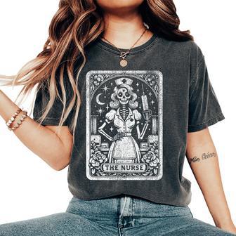 Spooky Skeleton Rn Nurse The Nurse Tarot Card Nursing Women's Oversized Comfort T-Shirt - Thegiftio UK