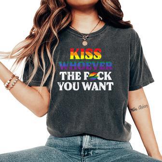 Gay Pride Month Kiss Whoever Lgbtq Ally Rainbow Women Women's Oversized Comfort T-Shirt - Thegiftio UK