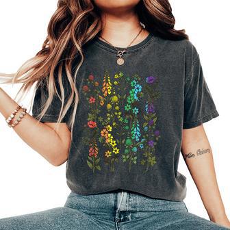 Gay Rainbow Wildflowers Lgbtq Pride Month Floral Women Women's Oversized Comfort T-Shirt - Monsterry