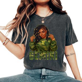 Gemini Queen Loc'd Black Woman Camo Zodiac Sign Women's Oversized Comfort T-Shirt - Thegiftio UK