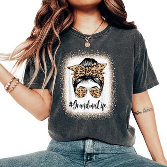 Grandma Life Bleached Leopard Messy Bun Mother's Day Women's Oversized Comfort T-Shirt - Thegiftio UK