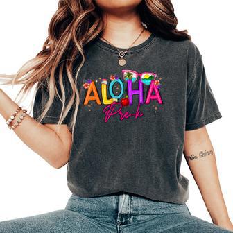 Groovy Aloha Pre-K Teacher Summer Vacation Beach Hawaiian Women's Oversized Comfort T-Shirt | Seseable UK