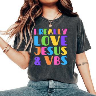 Groovy I Really Love Jesus & Vbs Vacation Bible School Crew Women's Oversized Comfort T-Shirt - Thegiftio UK