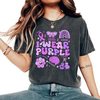 Groovy I Wear Purple Support Epilepsy Awareness Day Women's Oversized Comfort T-Shirt - Thegiftio UK