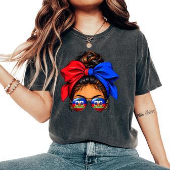 Haitian Queen Messy Bun Flag Day Haiti Independence Women Women's Oversized Comfort T-Shirt - Thegiftio