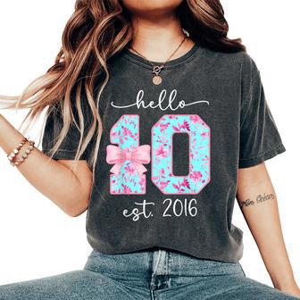 Hello Ten Est 2016 10Th Birthday Bow Pink Girl Turning 10 Women's Oversized Comfort T-Shirt - Thegiftio UK