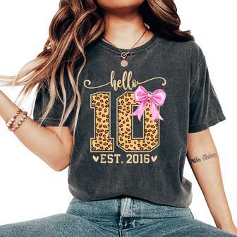 Hello Ten Est 2016 10Th Birthday Leopard Bow 10 Year Girl Women's Oversized Comfort T-Shirt - Thegiftio UK
