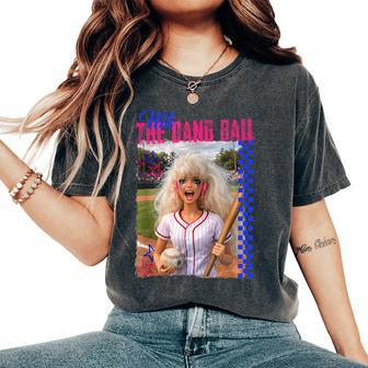 Hit The Dang Ball Baseball Mom Gameday Doll Face Meme Women's Oversized Comfort T-Shirt - Thegiftio UK