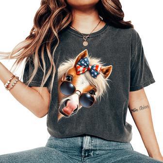 Horse 4Th Of July Patriotic Horse With Bow Usa American Flag Women's Oversized Comfort T-Shirt - Thegiftio UK