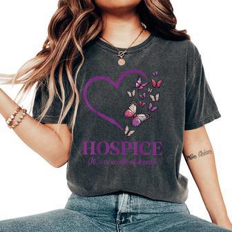 Hospice It's A Work Of Heart Butterfly Heart Hospice Worker Women's Oversized Comfort T-Shirt - Thegiftio UK