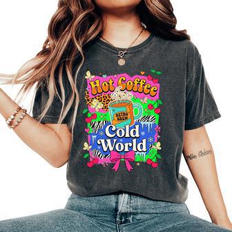 Hot Coffee Cold World レトロ コケット リボン グラフィック 長袖tシャツ レディースオーバーサイズコンフォートTシャツ - Kawaiitshirt