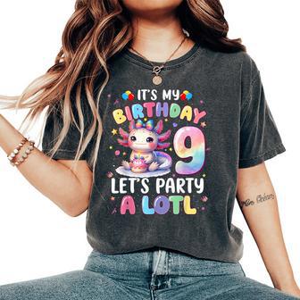 I'm 9Th Birthday Girl Cute Axolotl 9 Year Old Bday Kids Women's Oversized Comfort T-Shirt - Thegiftio UK