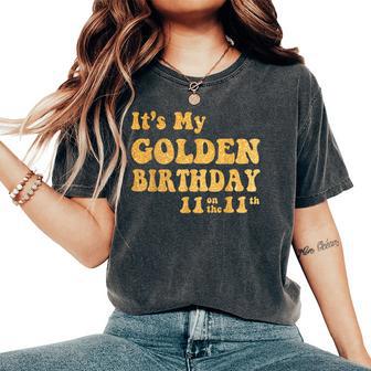 It's My 11Th Golden Birthday 11 Year Old Bday Kids Groovy Women's Oversized Comfort T-Shirt - Thegiftio UK