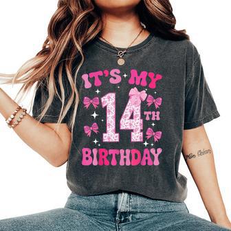 It's My 14Th Birthday Girl Pink Coquette Bow 14 Year Old Fun Women's Oversized Comfort T-Shirt - Thegiftio UK